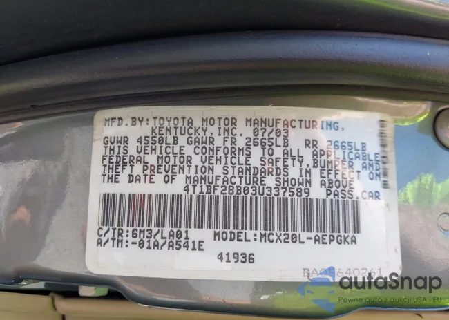 4T1BF28B03U337589: 43194037