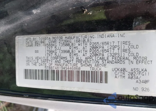 5TBBT48194S446860: 43194473