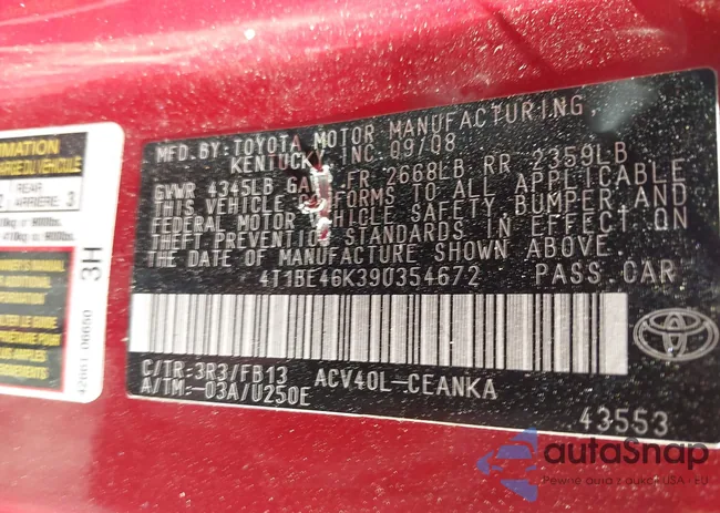 4T1BE46K39U354672: 43194554