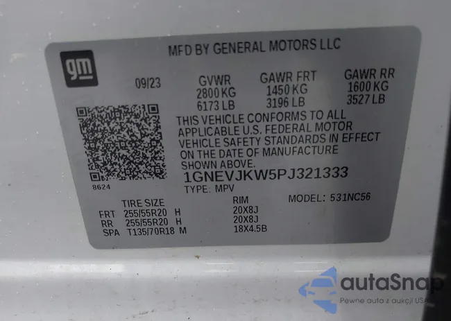 1GNEVJKW5PJ321333: 43193569