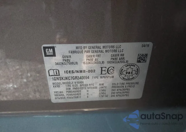 1GNSKJKC7GR340694: 43193576