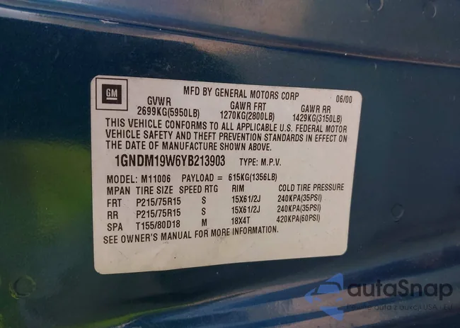 1GNDM19W6YB213903: 43193624