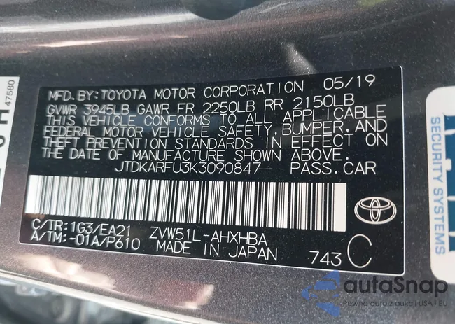 JTDKARFU3K3090847: 43193673