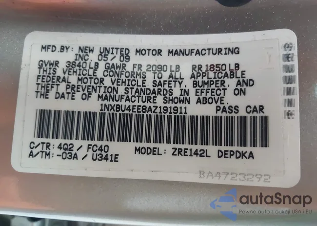 1NXBU4EE8AZ191911: 43193696