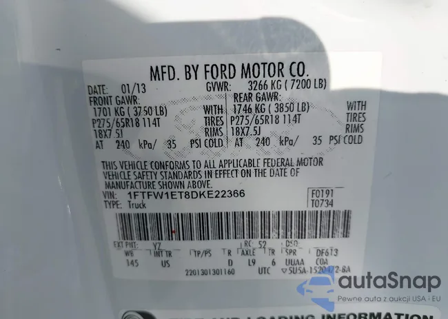 1FTFW1ET8DKE22366: 43193795