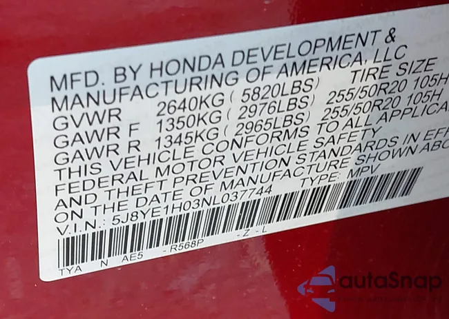 5J8YE1H03NL037744: 43193799