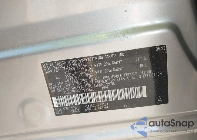 2T3H1RFV8PC233896: 43193821