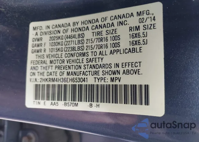 2HKRM4H36EH653041: 43193950