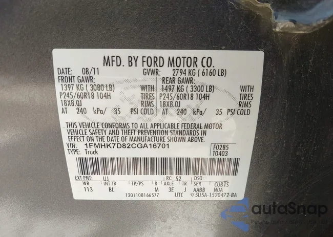 1FMHK7D82CGA16701: 43195086