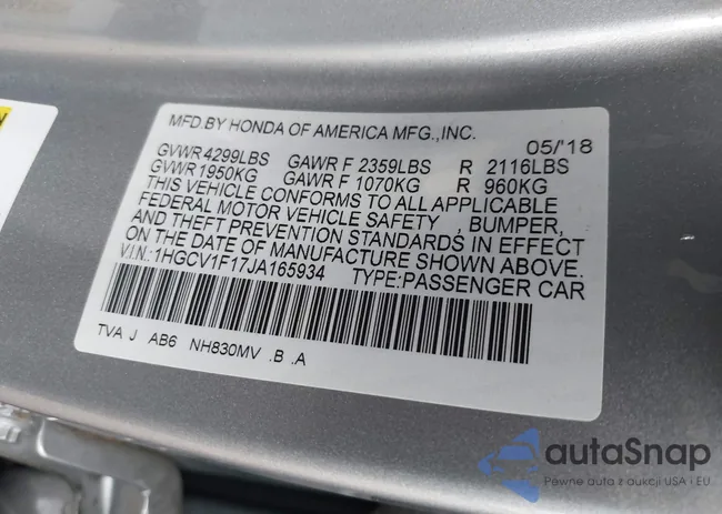 1HGCV1F17JA165934: 43195139