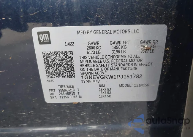 1GNEVGKW1PJ151782: 43195206