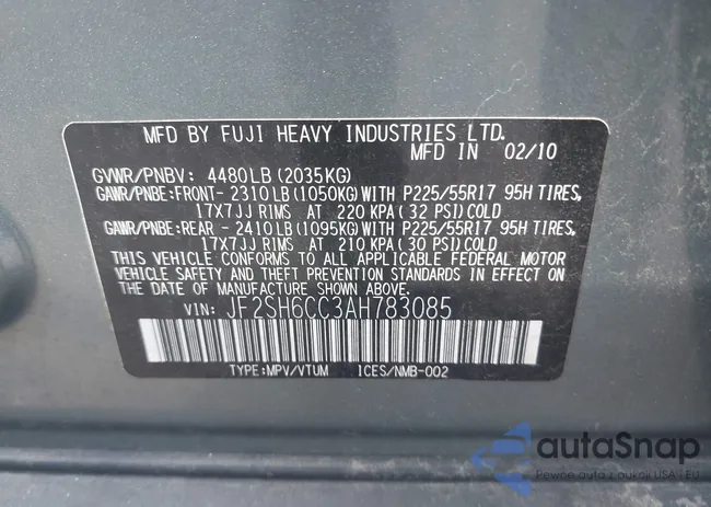 JF2SH6CC3AH783085: 43195511