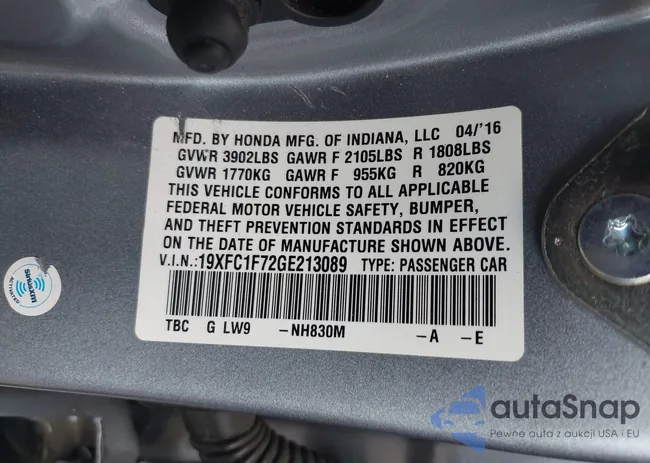 19XFC1F72GE213089: 43194562