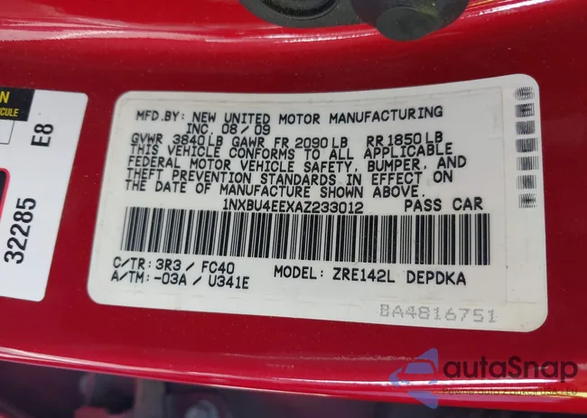 1NXBU4EEXAZ233012: 43194601