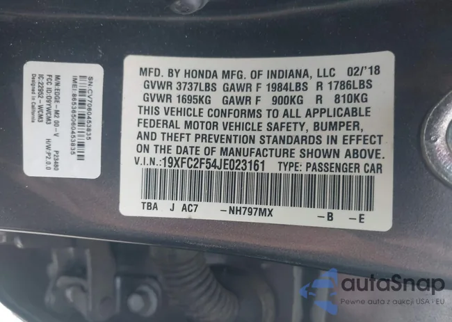 19XFC2F54JE023161: 43194611