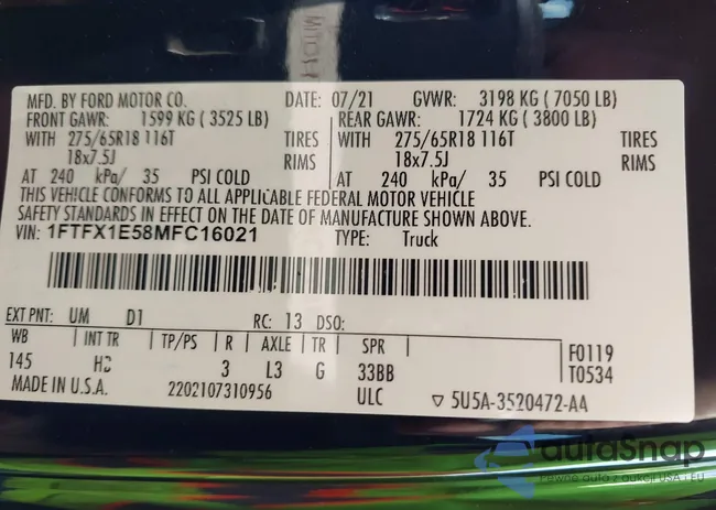 1FTFX1E58MFC16021: 43194773