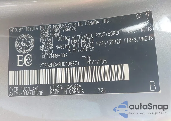 2T2BZMCA9HC106874: 43194787