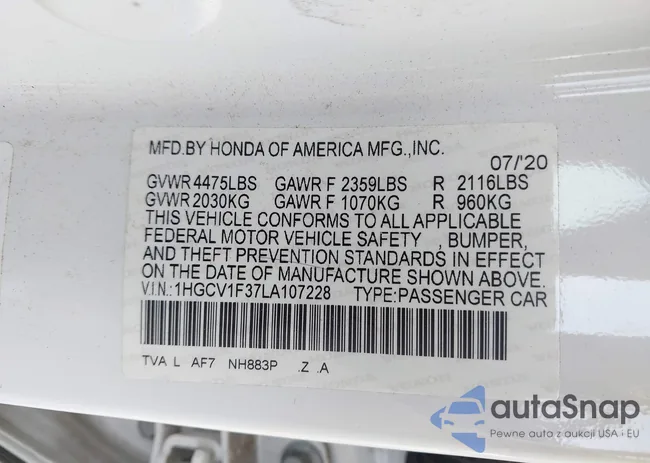 1HGCV1F37LA107228: 43196123