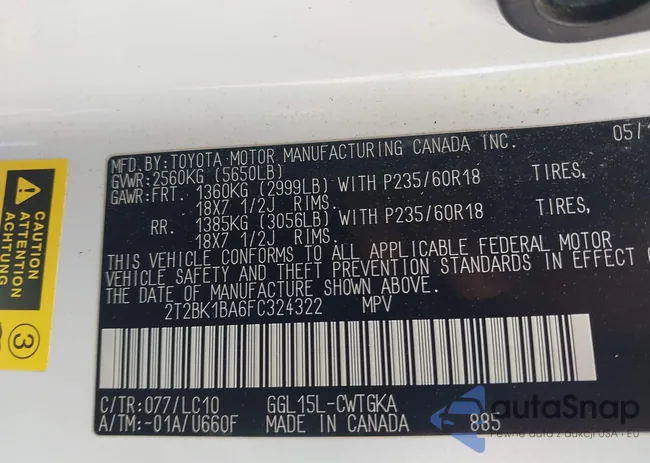 2T2BK1BA6FC324322: 43196162