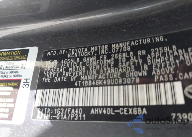 4T1BB46K49U083078: 43196256