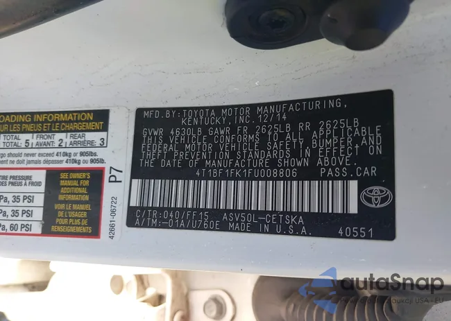 4T1BF1FK1FU008806: 43196348