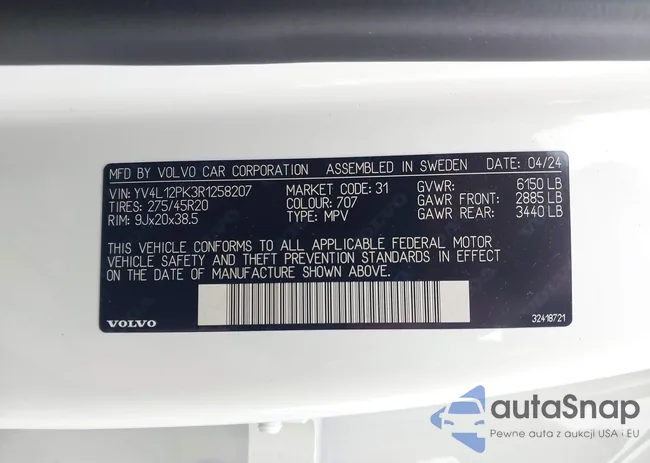 YV4L12PK3R1258207: 43196453