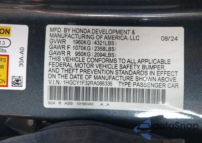 1HGCY1F32RA086336: 43195649