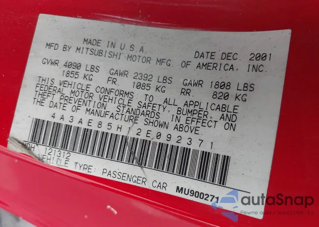 4A3AE85H12E092371: 43195667