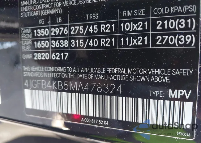 4JGFB4KB5MA478324: 43195727