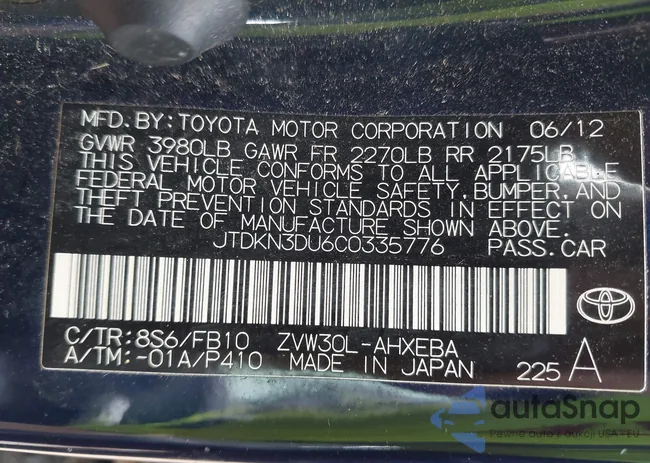 JTDKN3DU6C0335776: 43195749