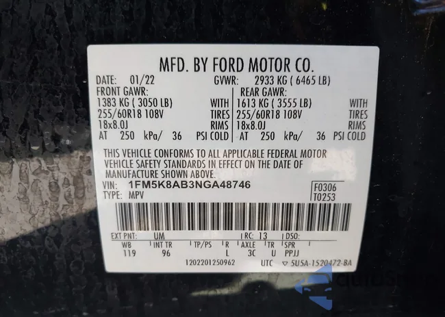 1FM5K8AB3NGA48746: 43195782