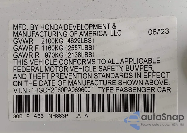 1HGCY2F60PA069600: 43195791