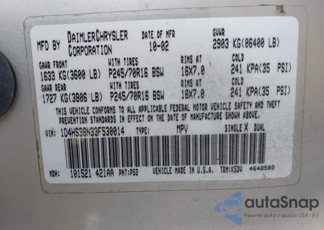 1D4HS38N33F530014: 43195813