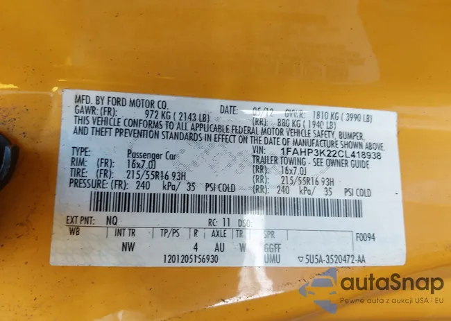 1FAHP3K22CL418938: 43195819