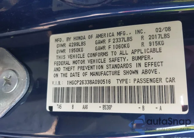 1HGCP26338A090516: 43196978