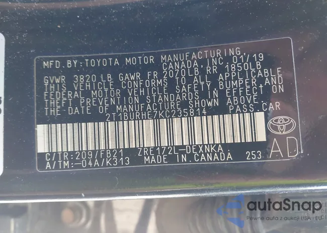 2T1BURHE7KC235814: 43197314