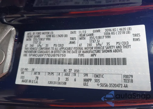 1FMCU0F77EUB76755: 43197353