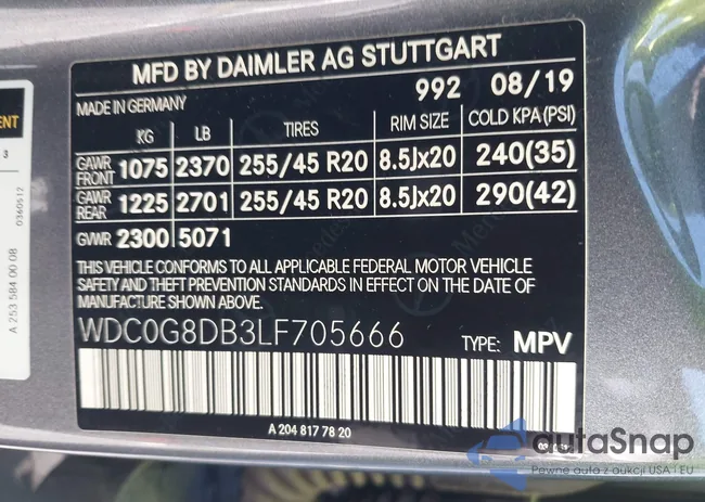 WDC0G8DB3LF705666: 43197515