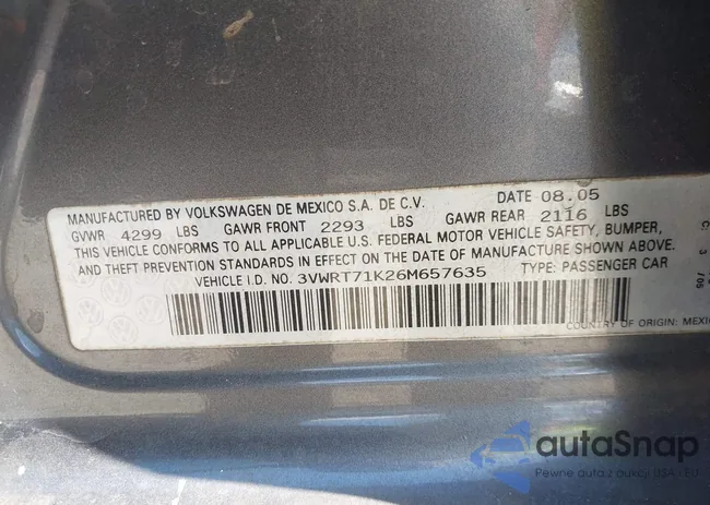 3VWRT71K26M657635: 43196615