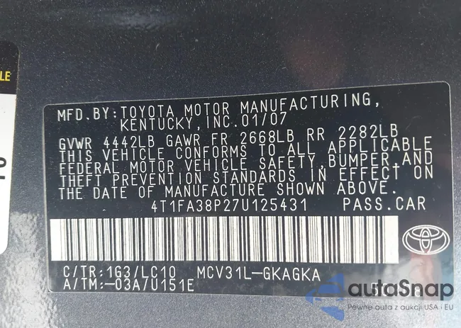 4T1FA38P27U125431: 43196699