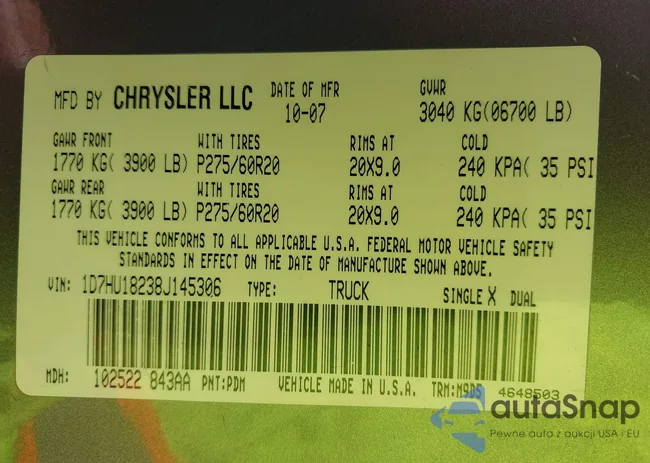 1D7HU18238J145306: 43196805