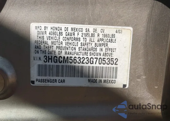 3HGCM56323G705352: 43196880