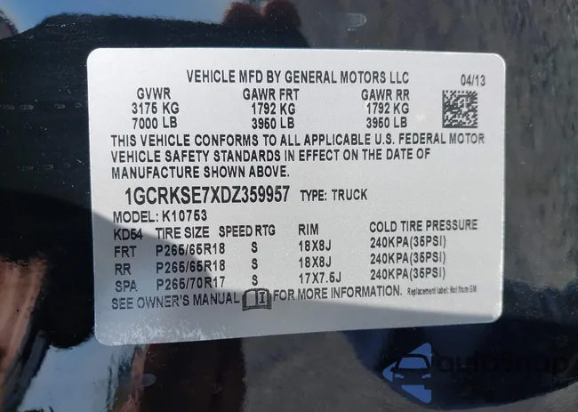 1GCRKSE7XDZ359957: 43198035