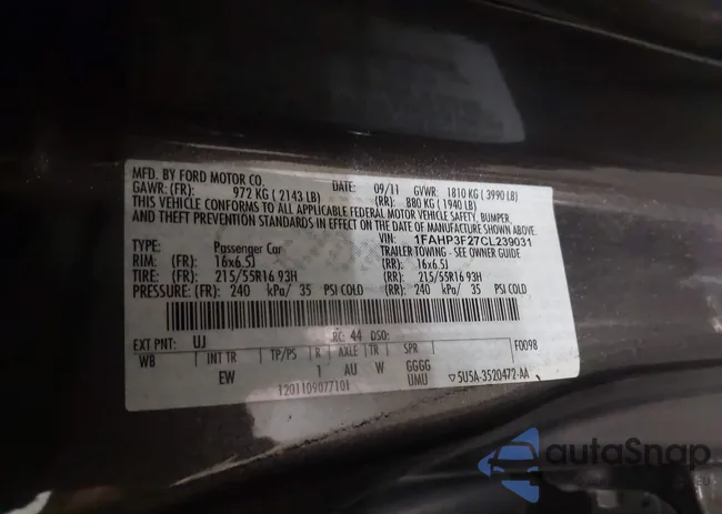 1FAHP3F27CL239031: 43198132