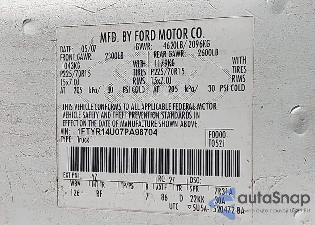 1FTYR14U07PA98704: 43198328