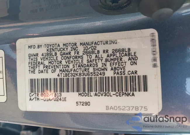 4T1BE32K83U655249: 43198339