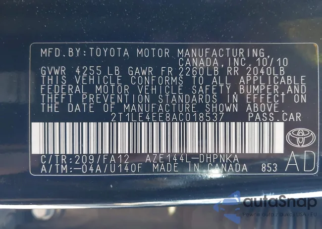 2T1LE4EE8AC018537: 43198448