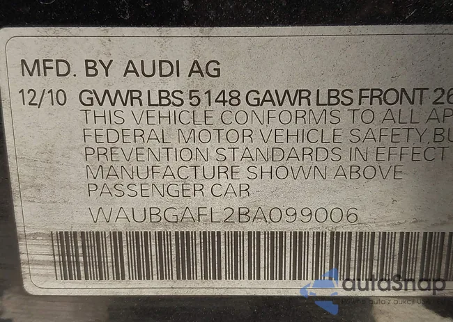 WAUBGAFL2BA099006: 43198506