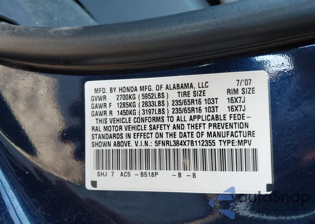 5FNRL384X7B112355: 43197788