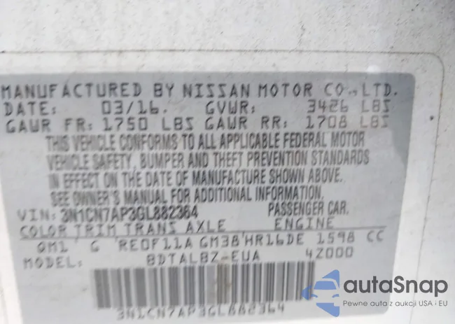 3N1CN7AP3GL882364: 43197860